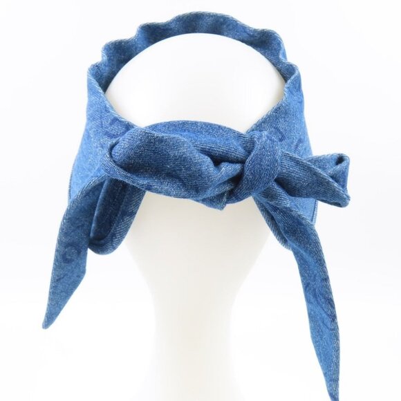 Authentic CHANEL CC Denim Hat Sun Visor Ribbon Tie Wide Brim Bucket Cap Blue main image 6